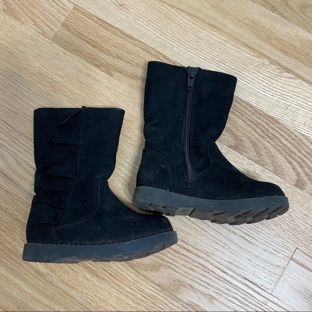 Cat & Jack Ruffle Side Calf Boots Black Sz 6 Kids Baby Toddler